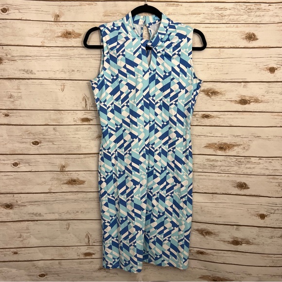 J McLaughlin Blue Patterned Catalina Cloth Sleeveless Sheath Tank Dress - Picture 1 of 6